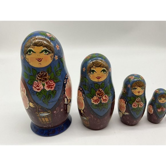 Russian Handpainted Wooden Nesting Dolls - Set of 5 - Tallest is 6" Dated 1992 - Picture 13 of 16